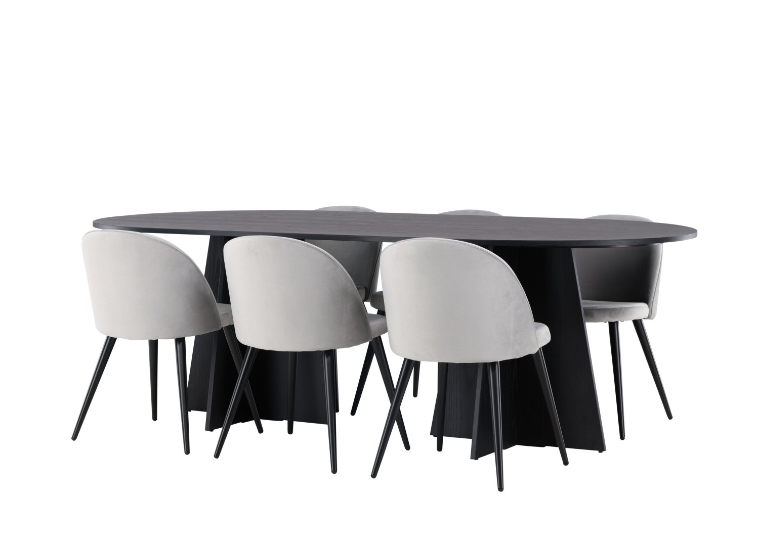 Détail produit de l’ensemble repas Bootcut et 6 chaises Velvet