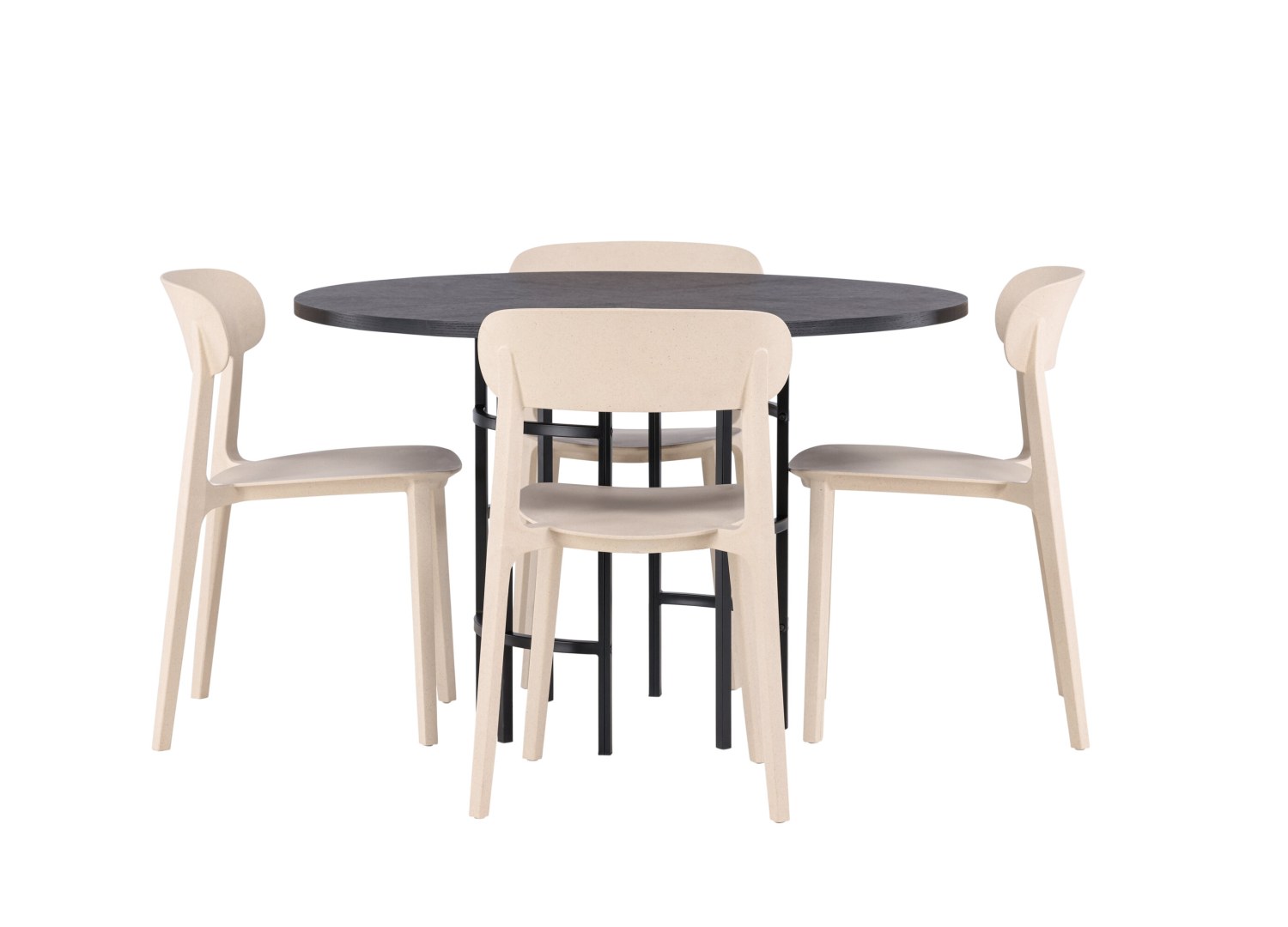 Vue produit de l’ensemble table ronde Copenhagen avec 4 chaises Åstol