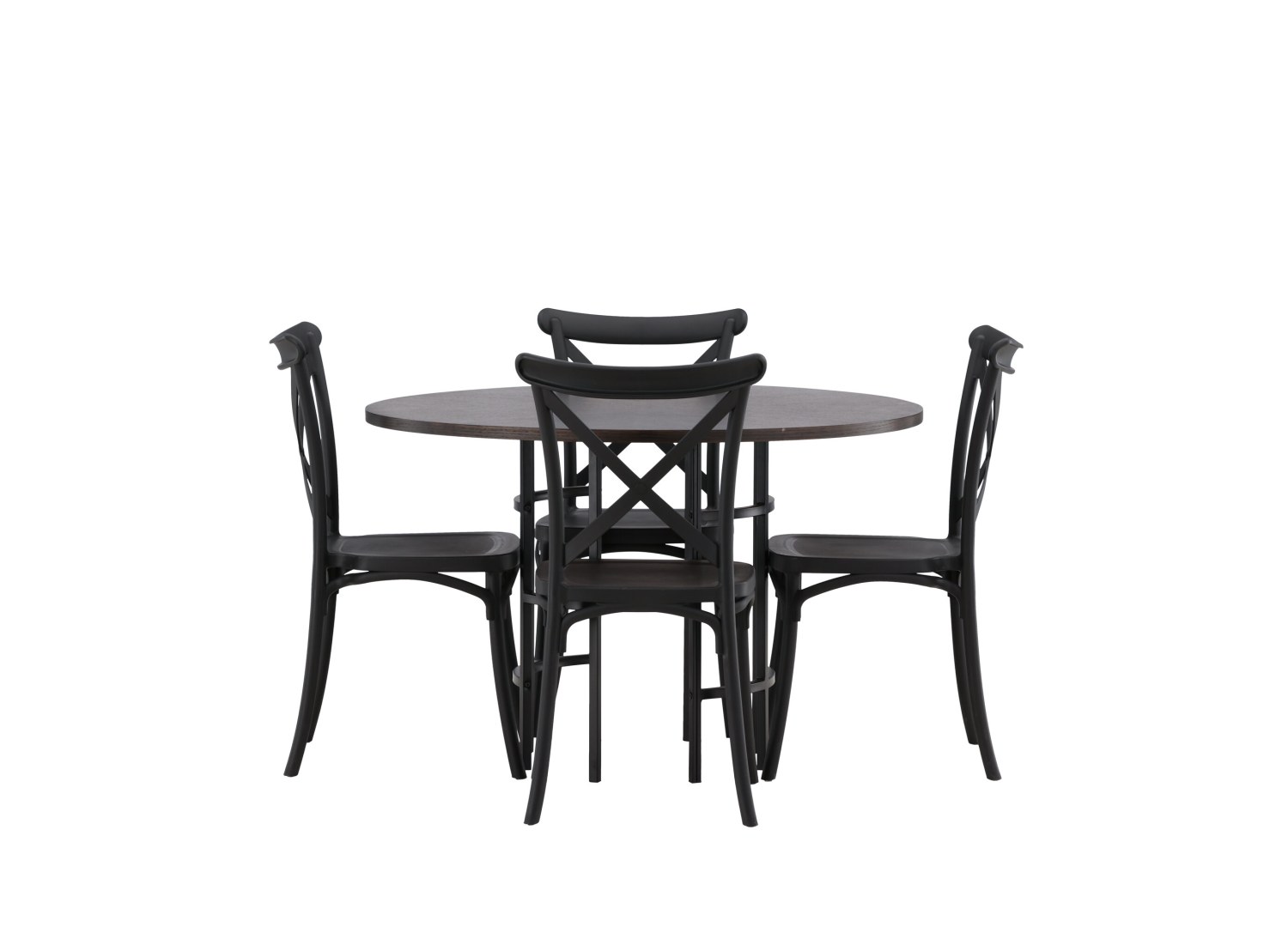 Vue produit de l’ensemble table ronde Copenhagen avec 4 chaises Crosett