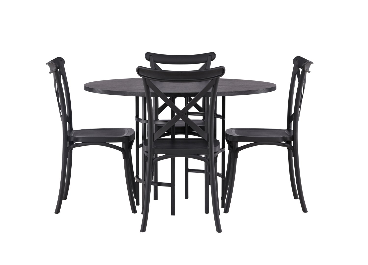 Vue produit de l’ensemble table ronde Copenhagen avec 4 chaises Crosett