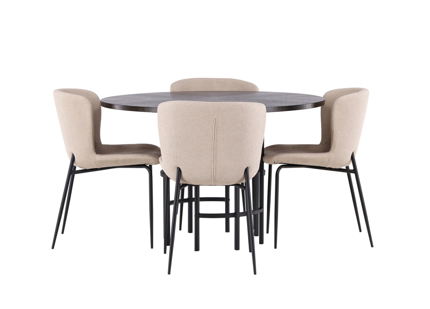 Vue produit de l’ensemble table ronde Copenhagen avec 4 chaises Modesto