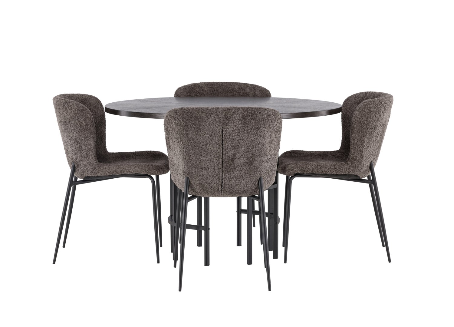 Vue produit de l’ensemble table ronde Copenhagen avec 4 chaises Modesto