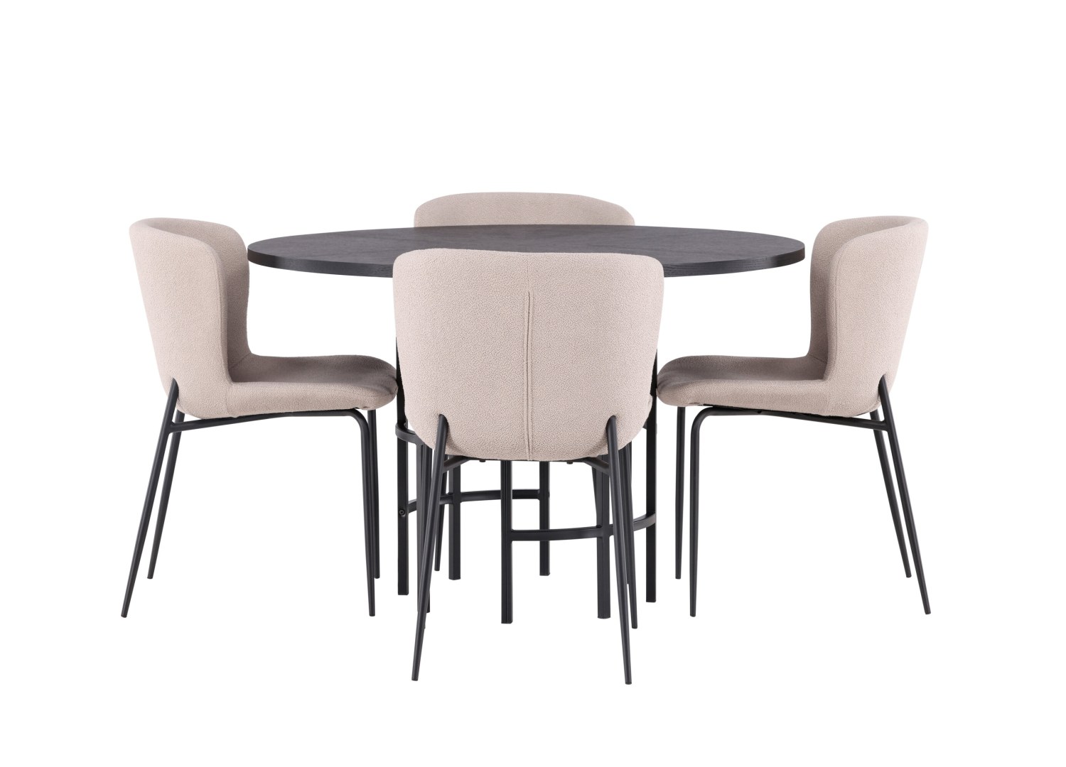 Vue produit de l’ensemble table ronde Copenhagen avec 4 chaises Modesto