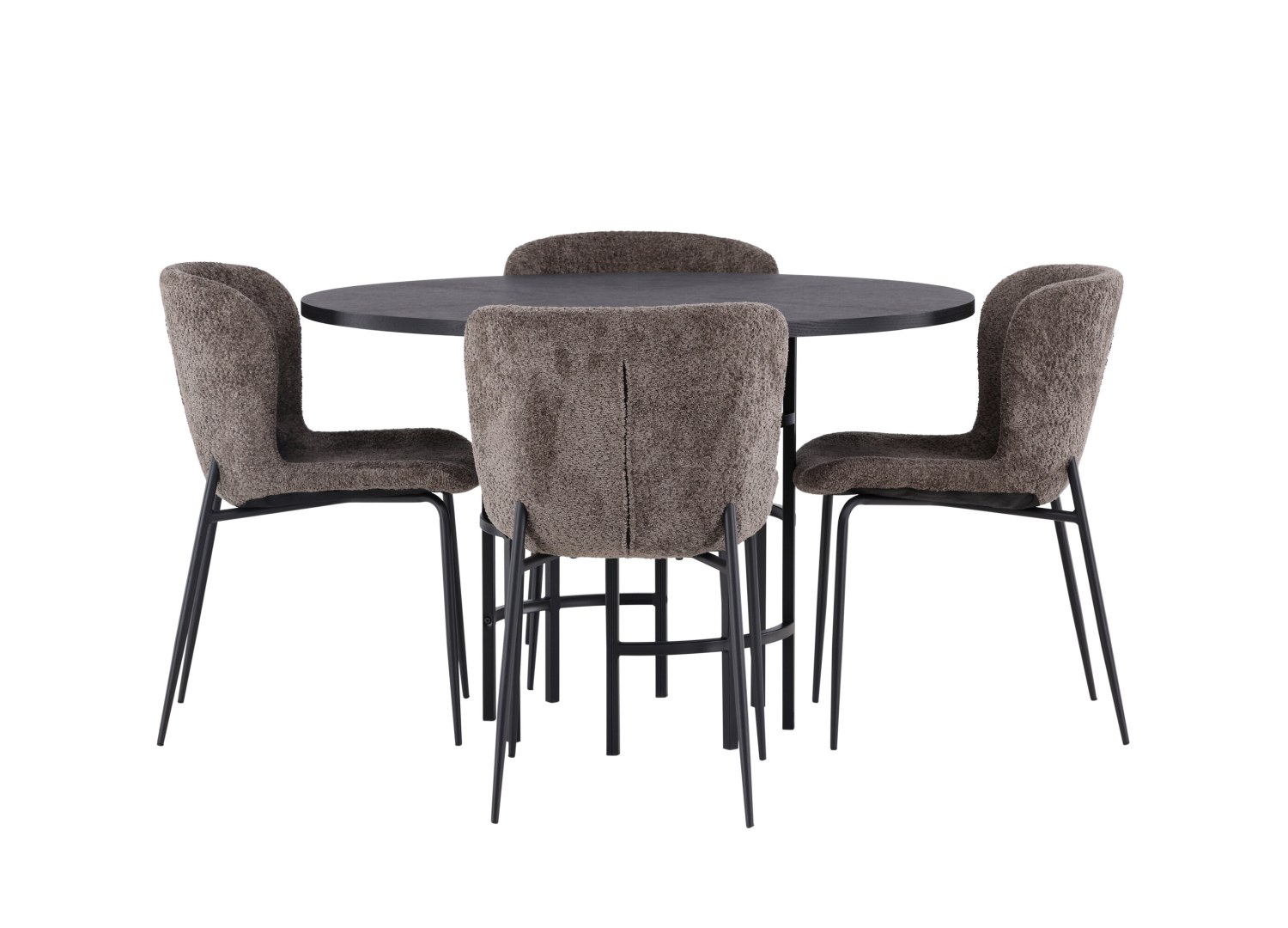 Vue produit de l’ensemble table ronde Copenhagen avec 4 chaises Modesto
