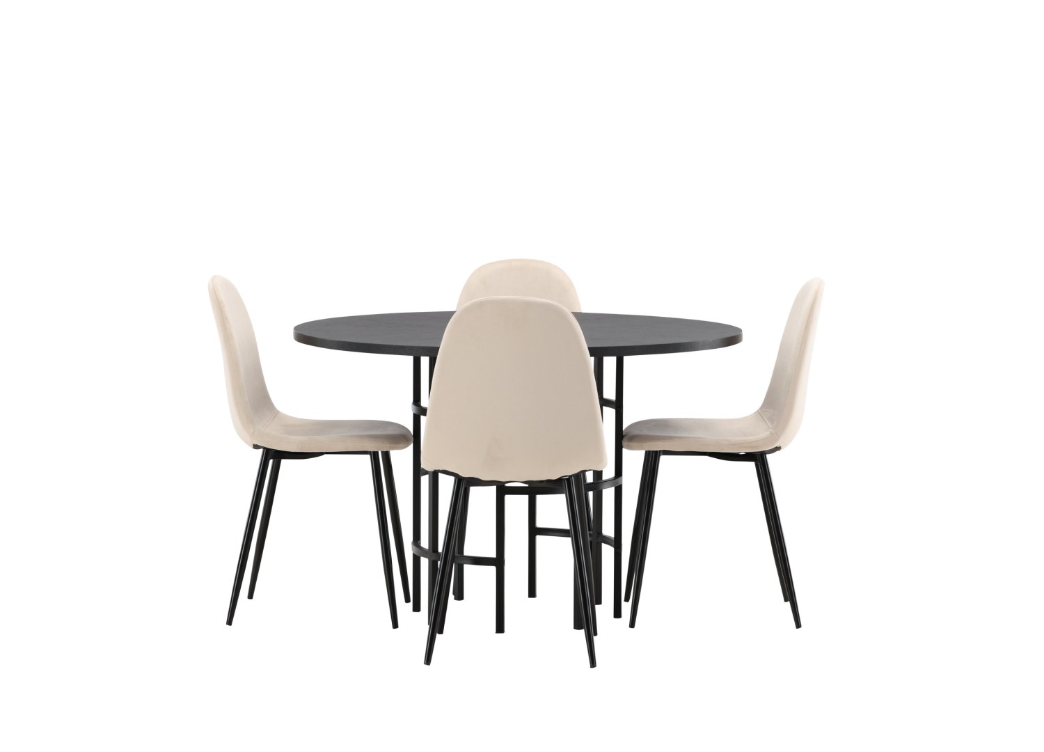 Vue produit de l’ensemble table ronde Copenhagen avec 4 chaises Polar