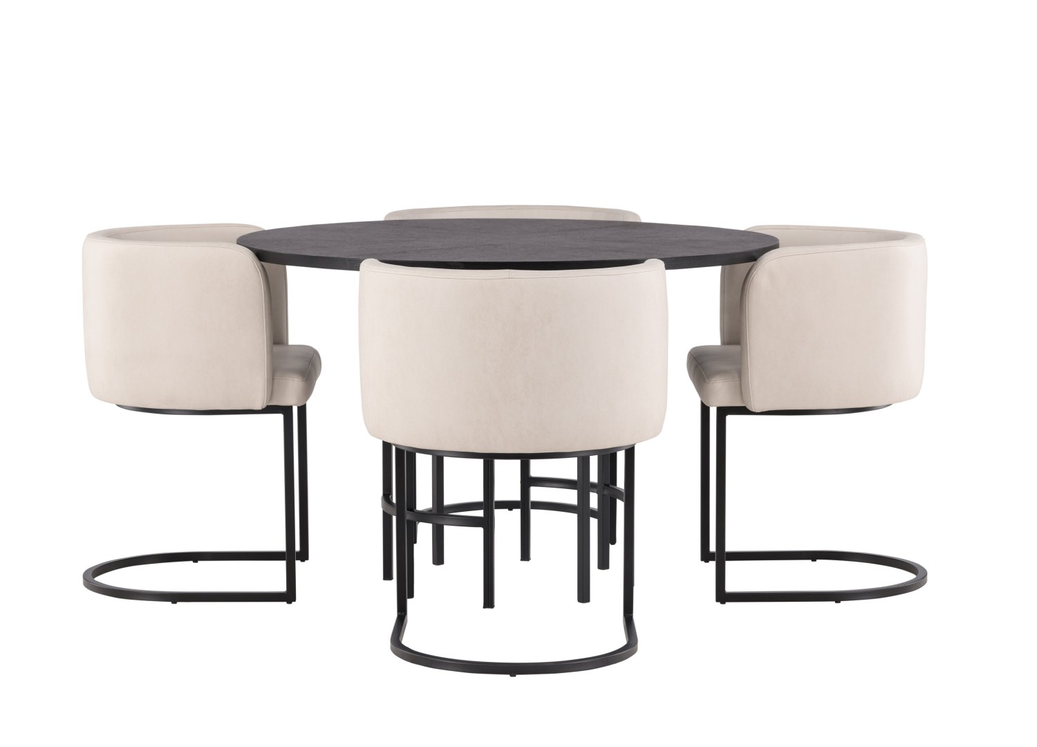 Vue produit de l’ensemble table ronde Copenhagen avec 4 chaises Simrishamn