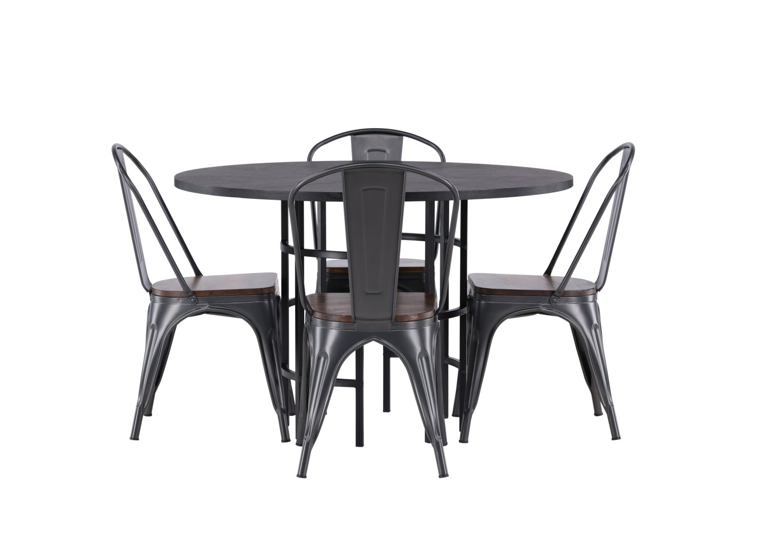Vue produit de l’ensemble table ronde Copenhagen avec 4 chaises Tempe