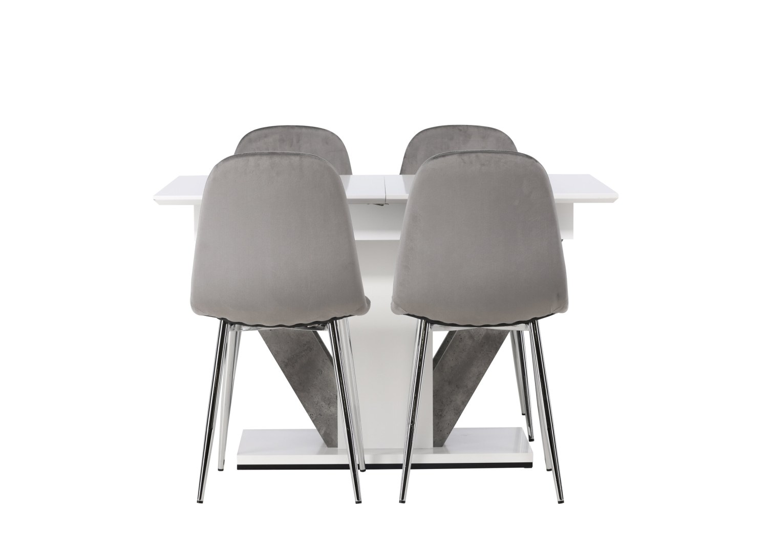 Vue produit de l’ensemble table rectangulaire Disa avec 4 chaises Eva