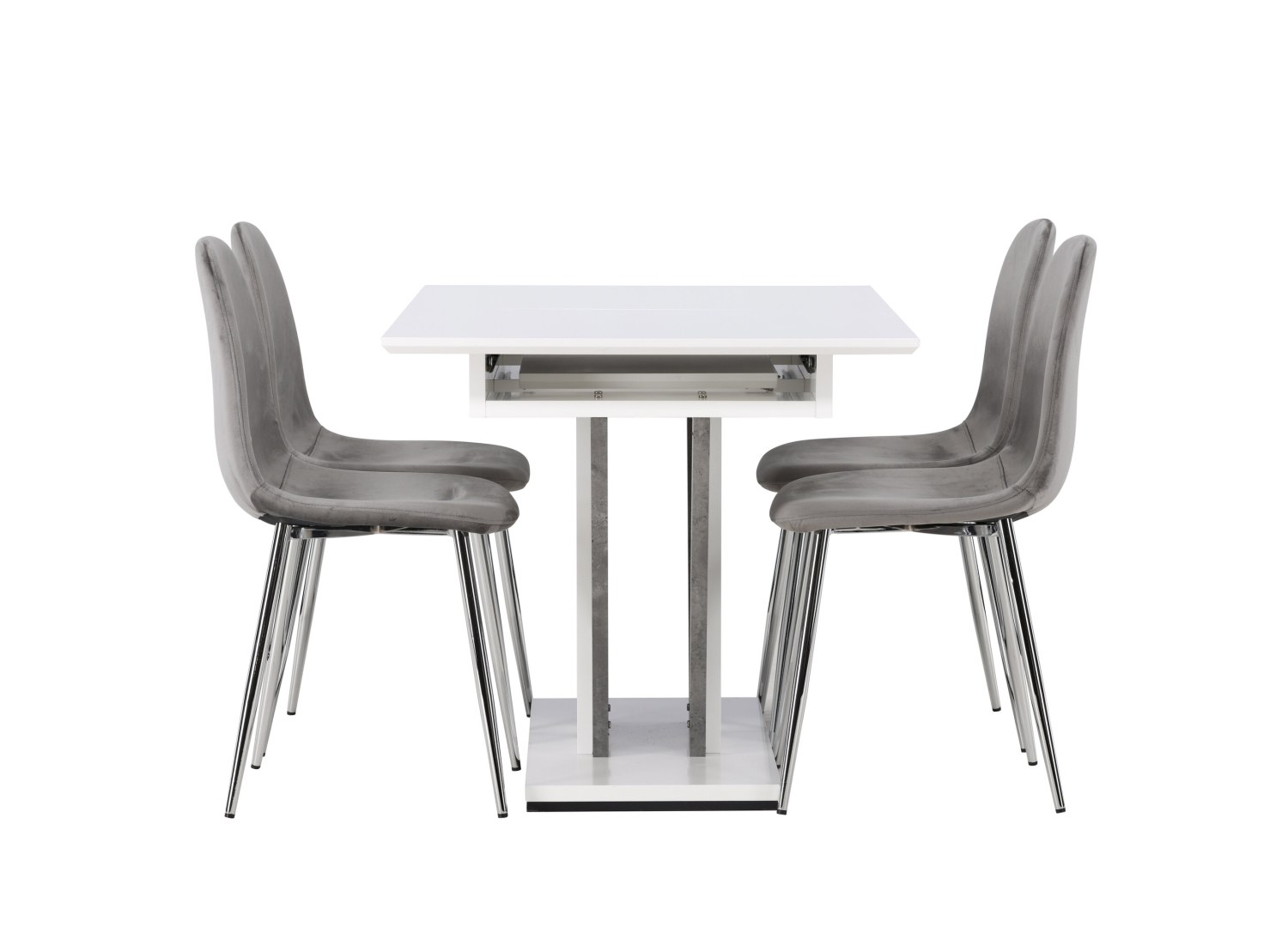 Détail produit de l’ensemble repas Disa et 4 chaises Eva