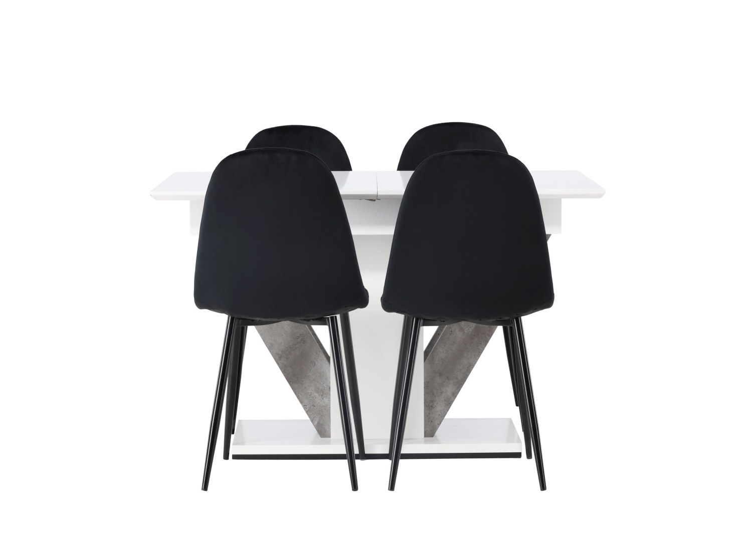 Vue produit de l’ensemble table rectangulaire Disa avec 4 chaises Polar