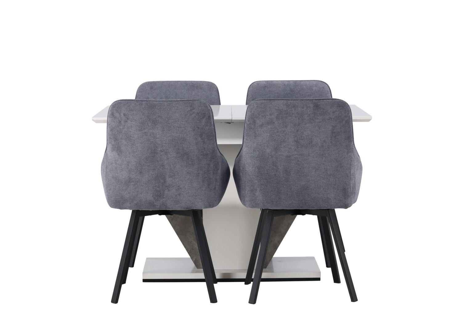 Vue produit de l’ensemble table rectangulaire Disa avec 4 chaises Rosie