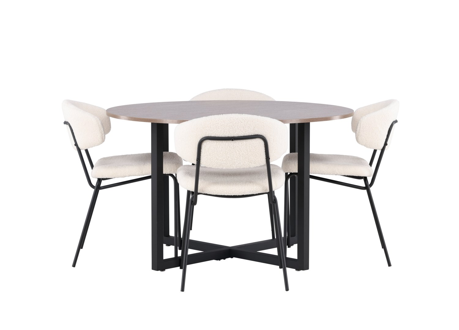 Vue produit de l’ensemble table ronde Durango avec 4 chaises Chico