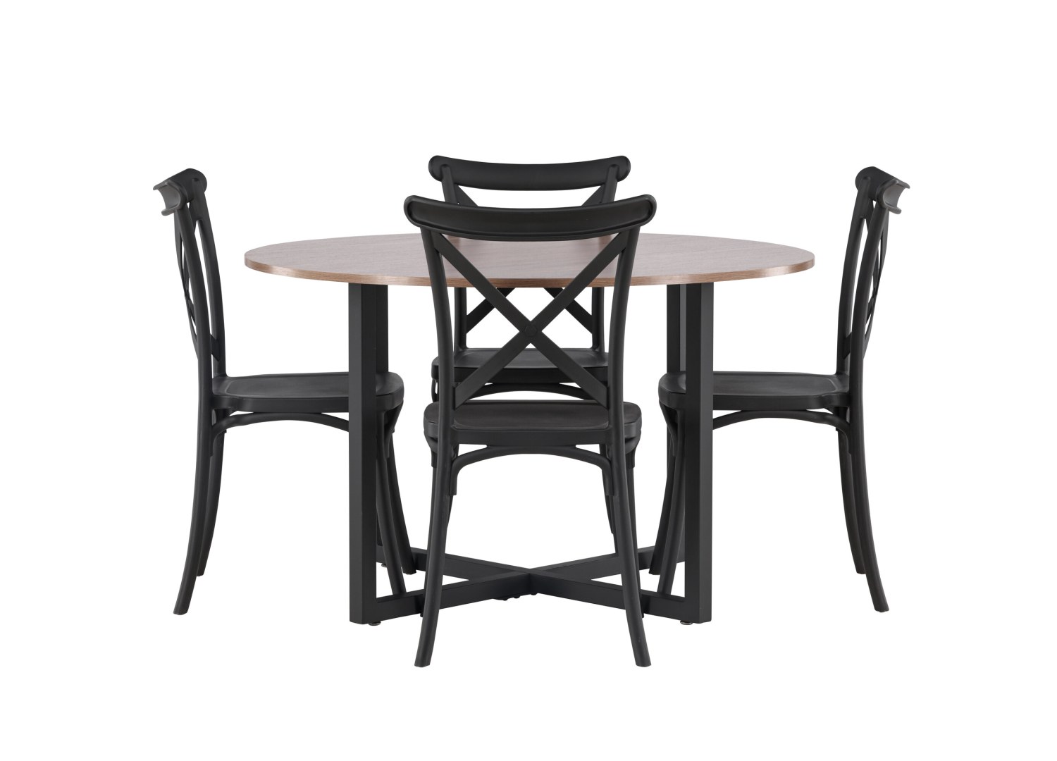 Vue produit de l’ensemble table ronde Durango avec 4 chaises Crosett