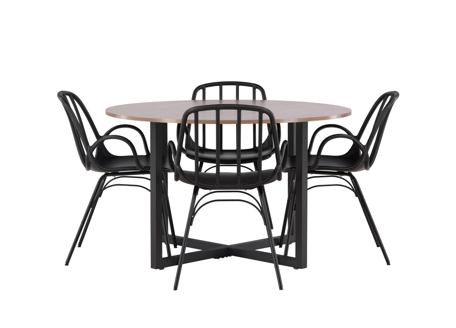Vue produit de l’ensemble table ronde Durango avec 4 chaises Dyrön