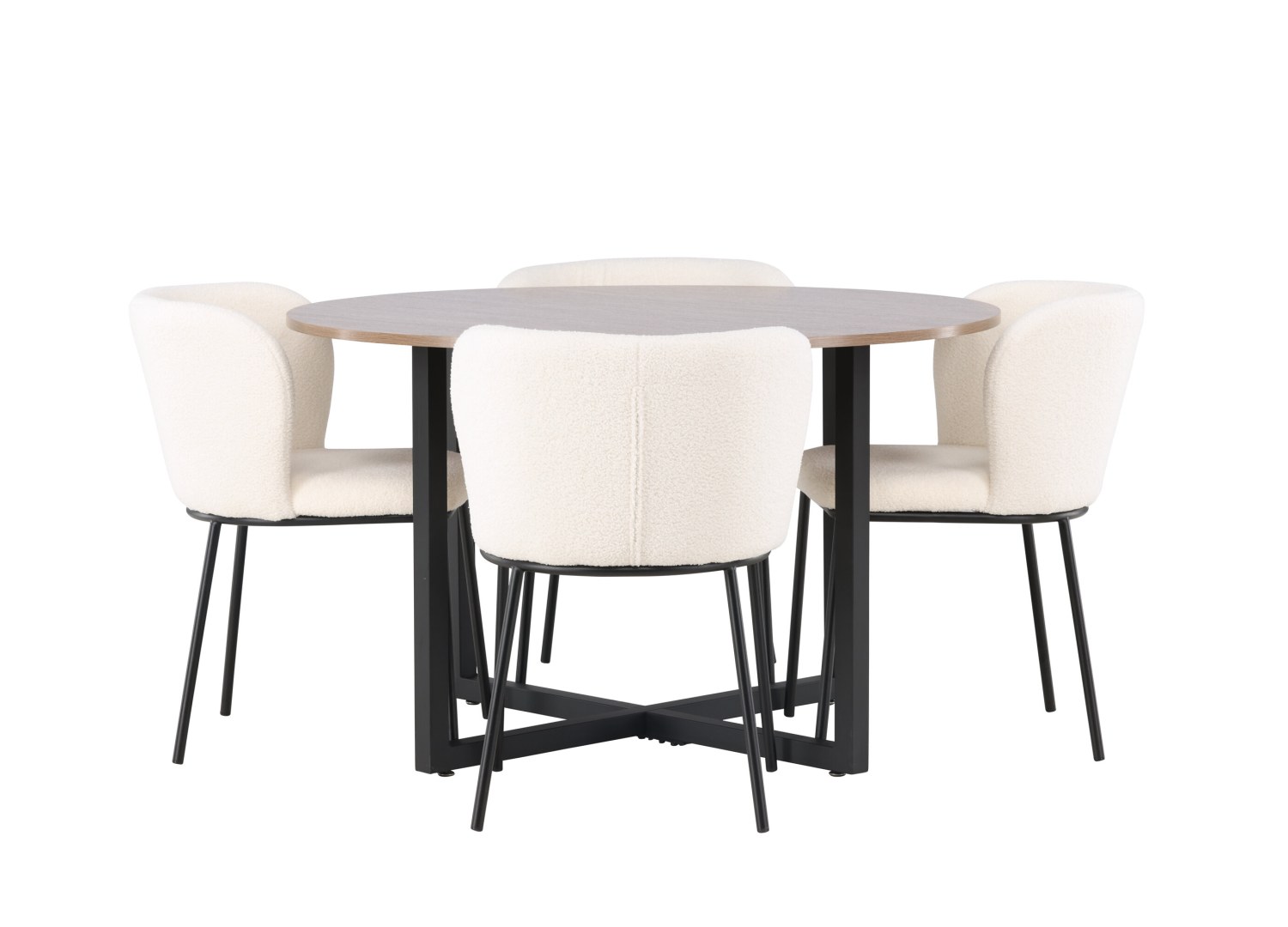 Vue produit de l’ensemble table ronde Durango avec 4 chaises Edina