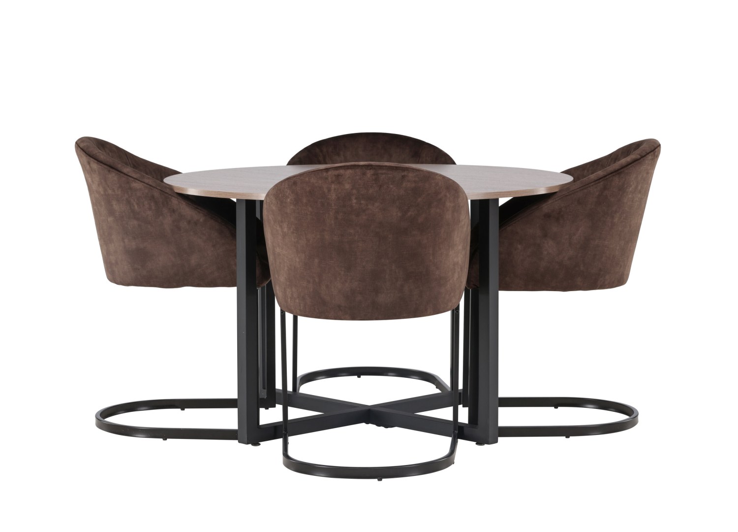 Vue produit de l’ensemble table ronde Durango avec 4 chaises Evening