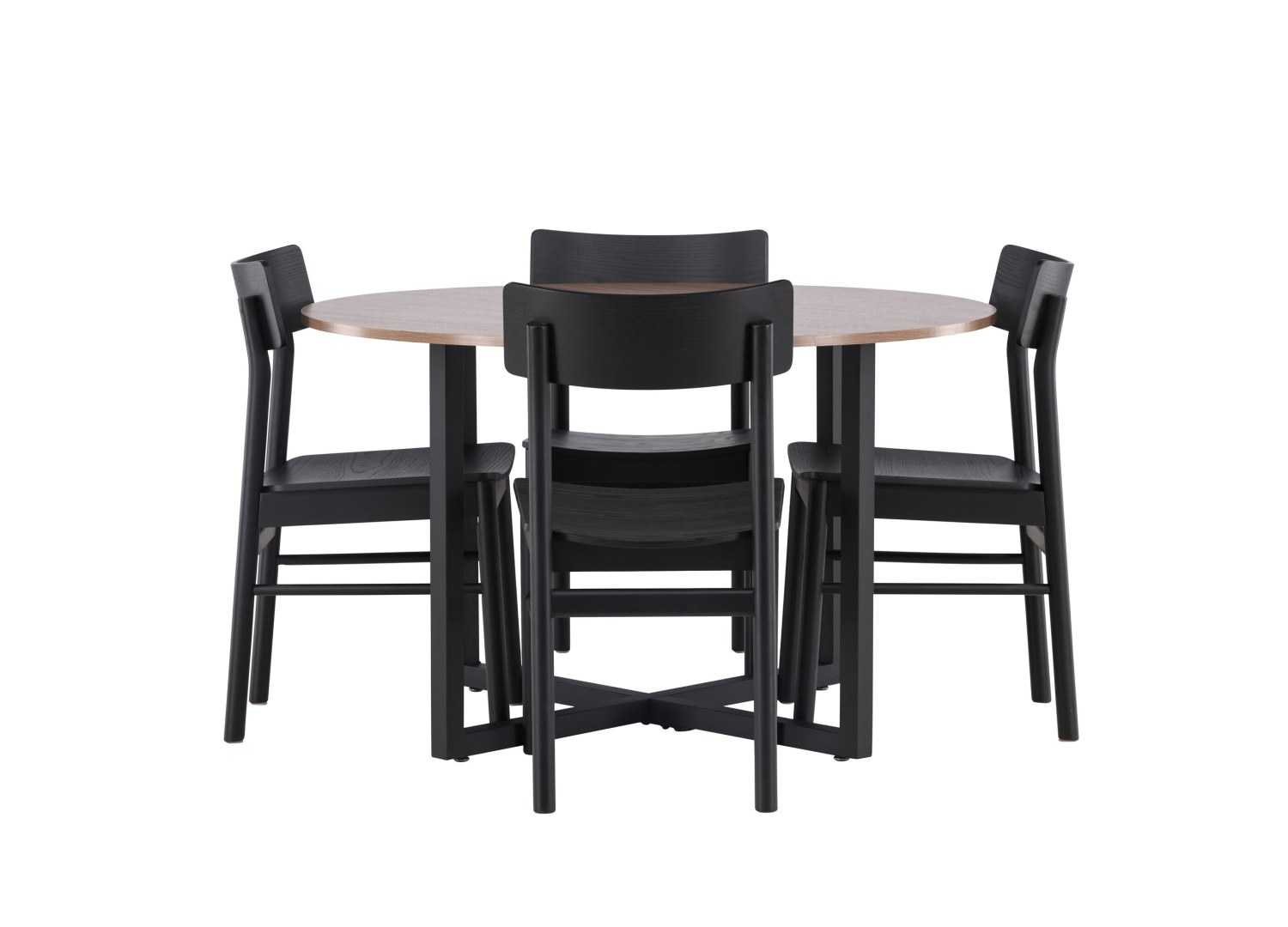Vue produit de l’ensemble table ronde Durango avec 4 chaises Montros
