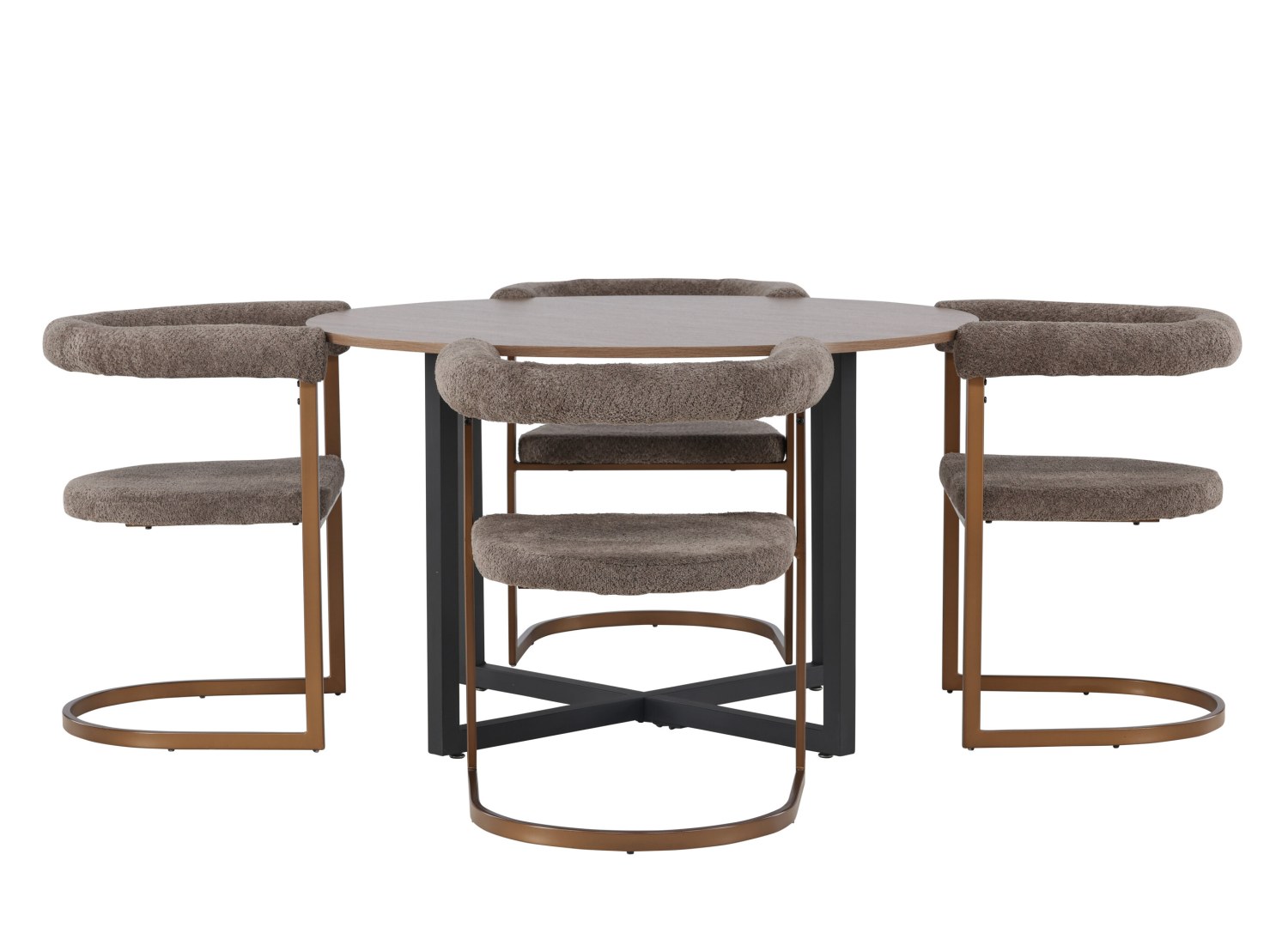 Vue produit de l’ensemble table ronde Durango avec 4 chaises Morning