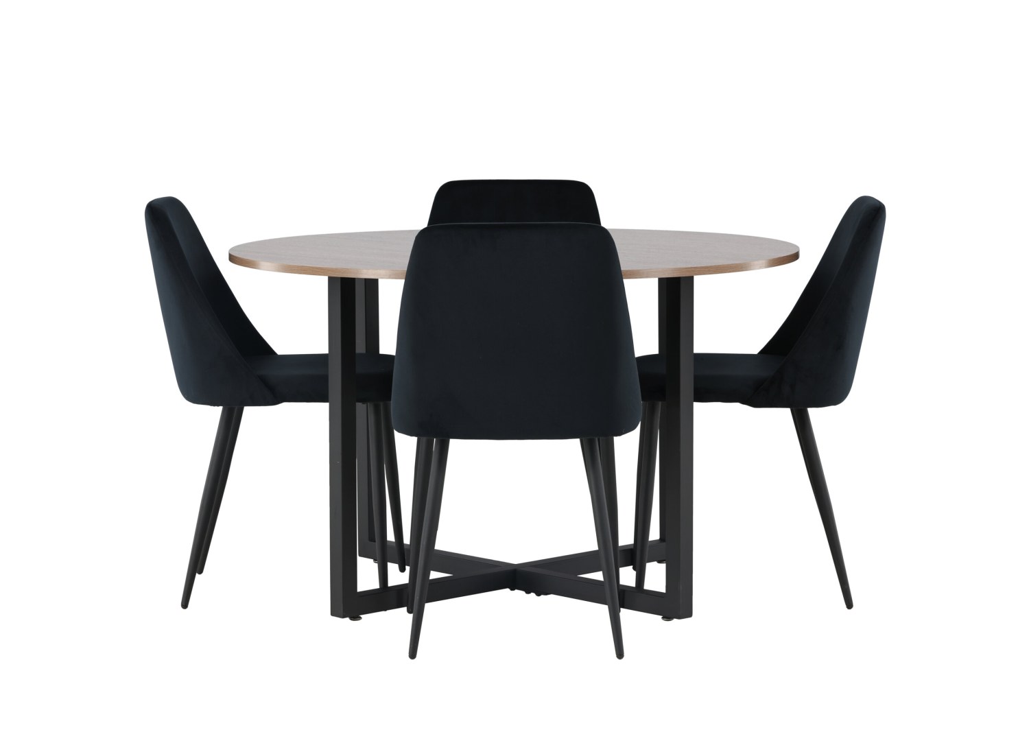 Vue produit de l’ensemble table ronde Durango avec 4 chaises Night