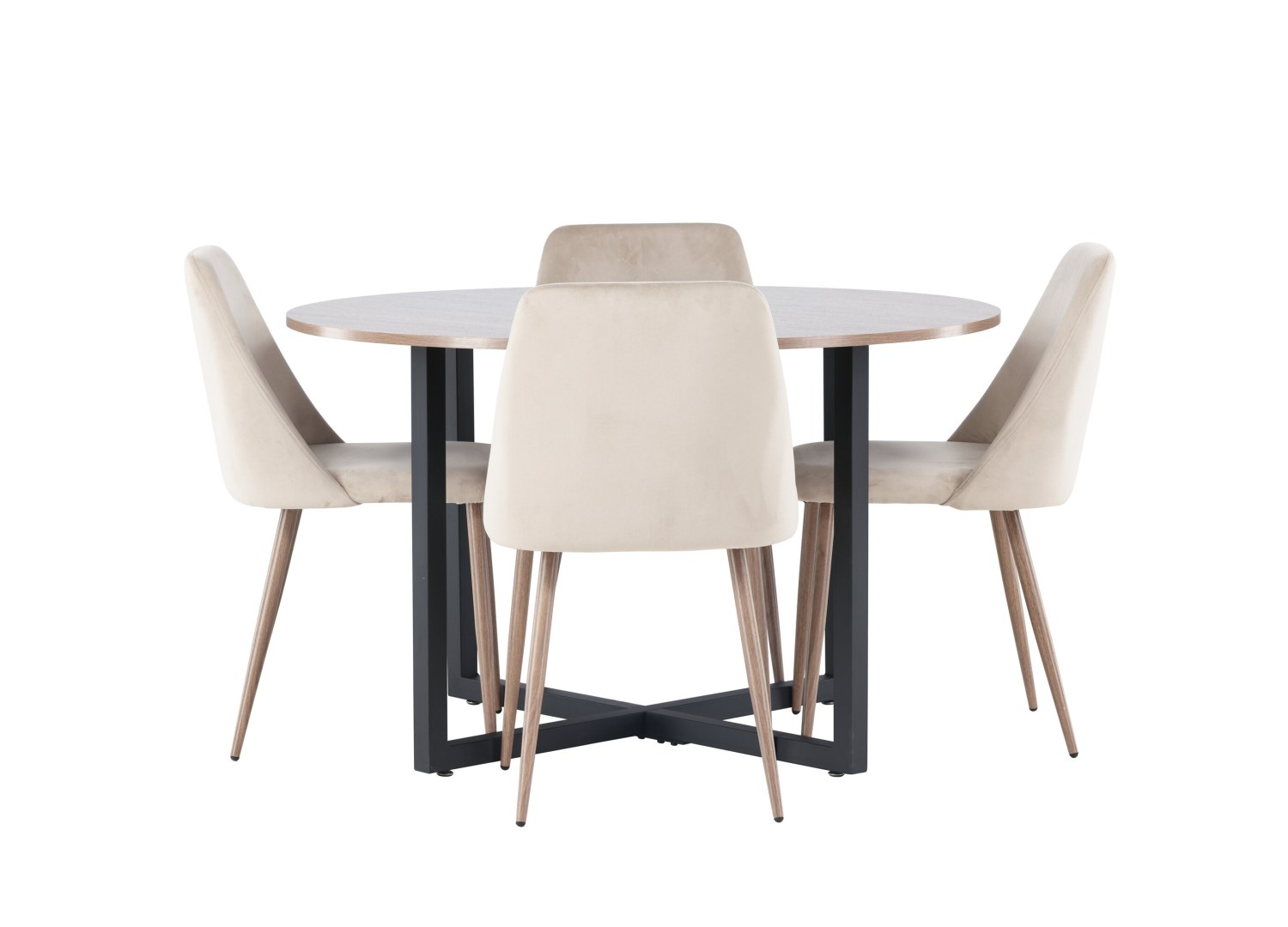 Vue produit de l’ensemble table ronde Durango avec 4 chaises Night