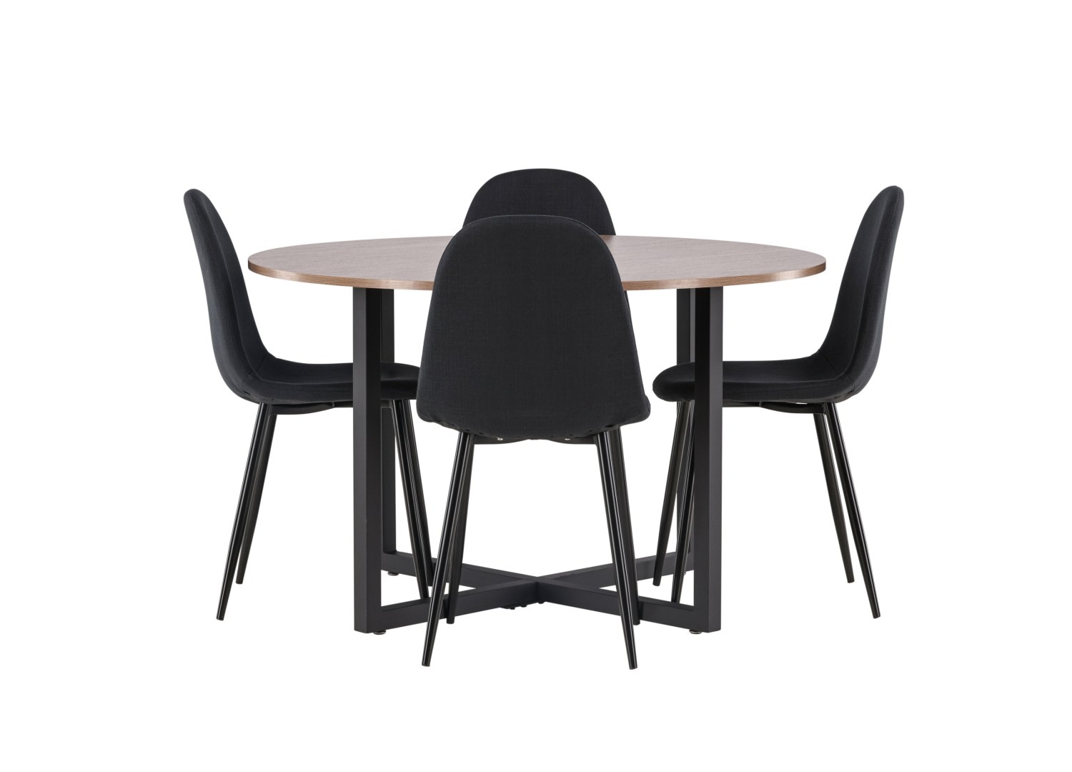 Vue produit de l’ensemble table ronde Durango avec 4 chaises Polar