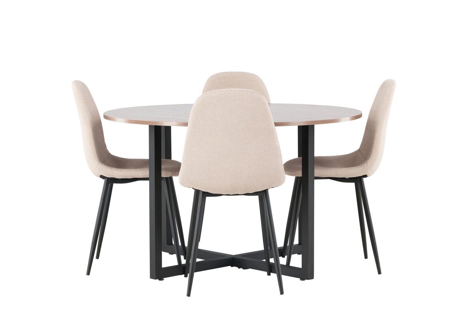 Vue produit de l’ensemble table ronde Durango avec 4 chaises Polar