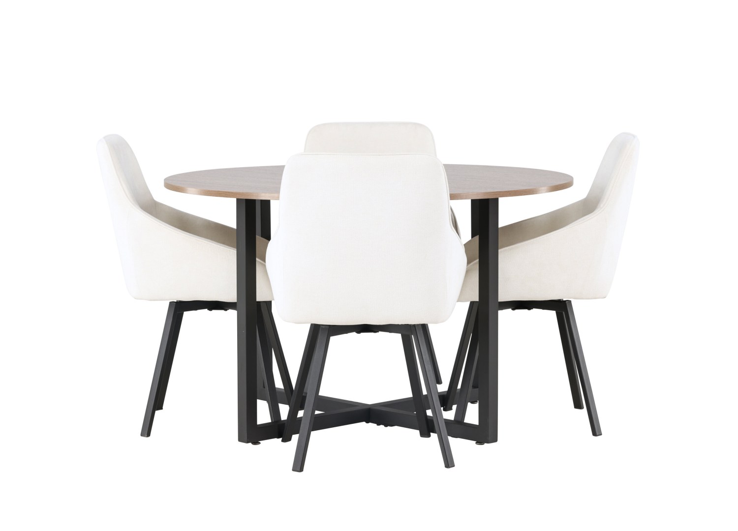Vue produit de l’ensemble table ronde Durango avec 4 chaises Rosie