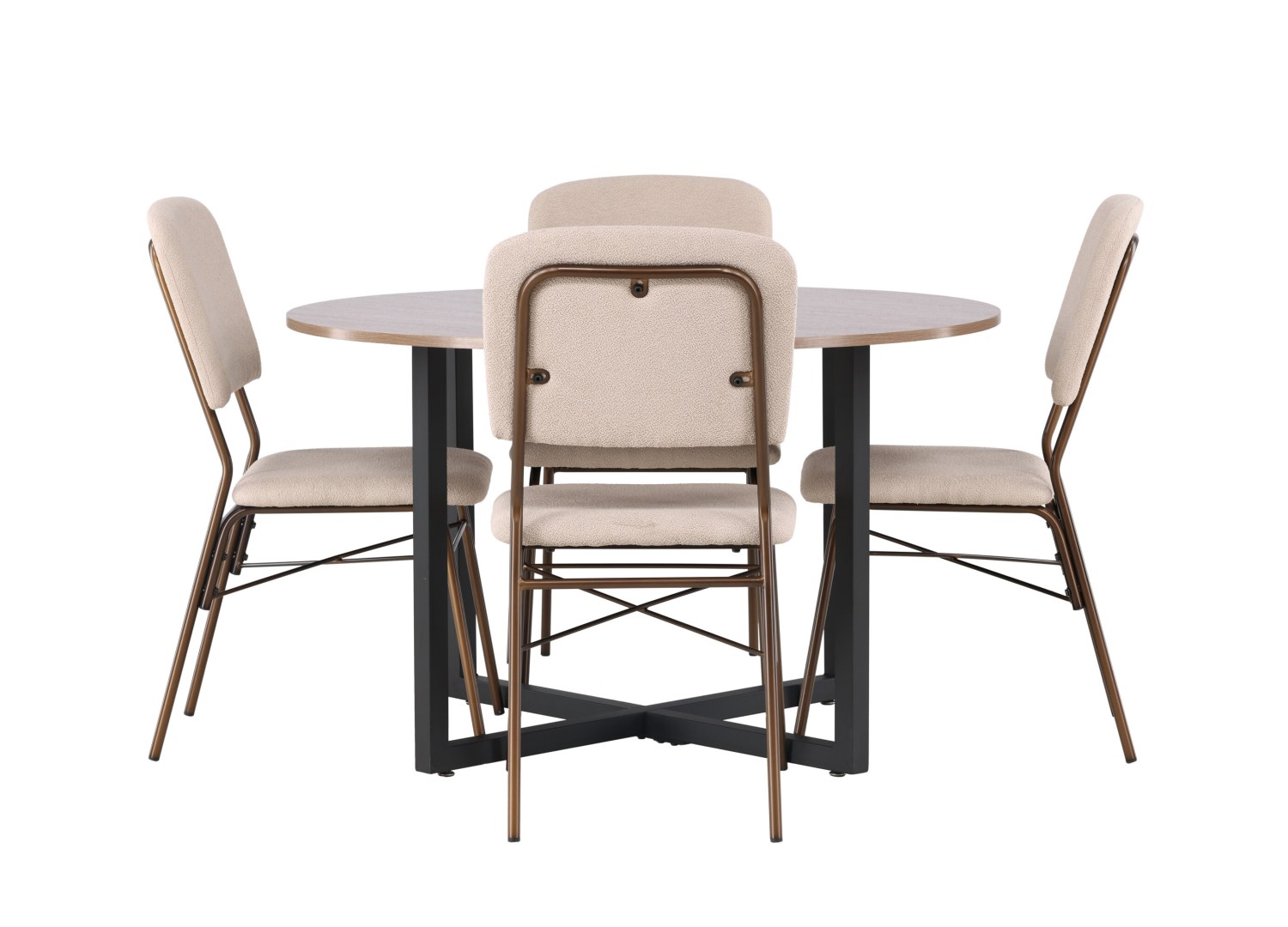 Vue produit de l’ensemble table ronde Durango avec 4 chaises Seda