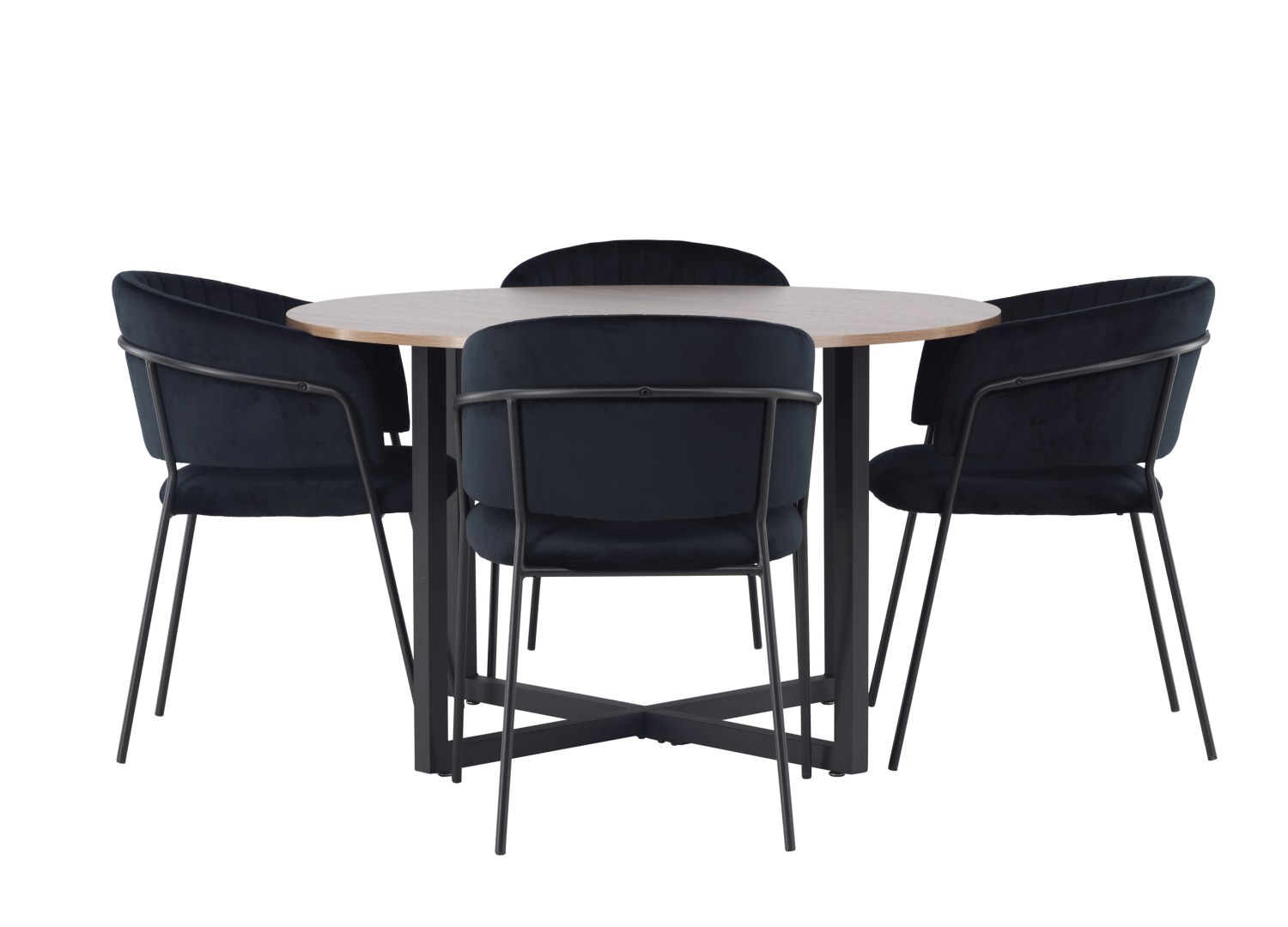 Vue produit de l’ensemble table ronde Durango avec 4 chaises Selma
