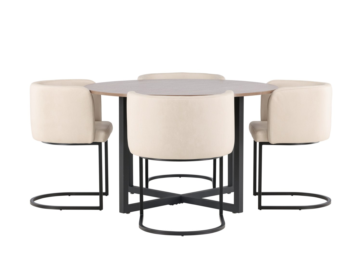 Vue produit de l’ensemble table ronde Durango avec 4 chaises Simrishamn