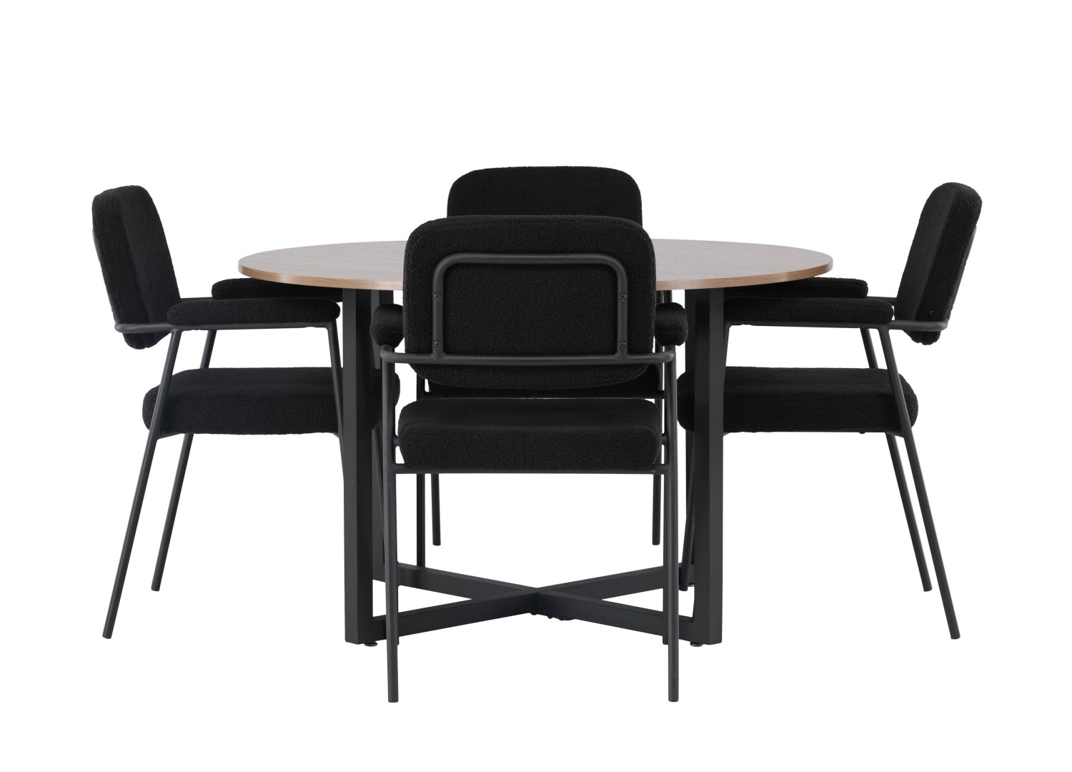 Vue produit de l’ensemble table ronde Durango avec 4 chaises Yesterday