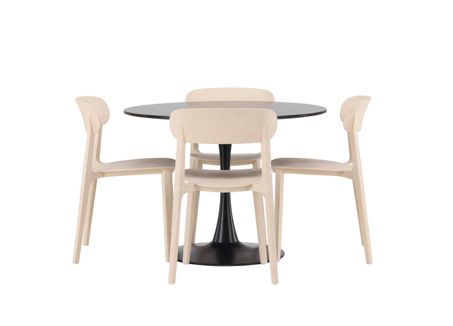 Vue produit de l’ensemble table ronde Glade avec 4 chaises Åstol