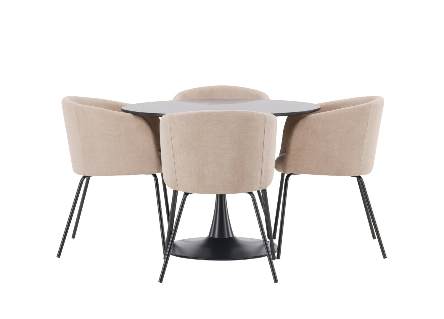 Vue produit de l’ensemble table ronde Glade avec 4 chaises Berit