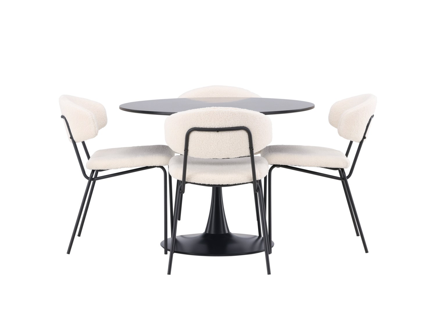 Vue produit de l’ensemble table ronde Glade avec 4 chaises Chico