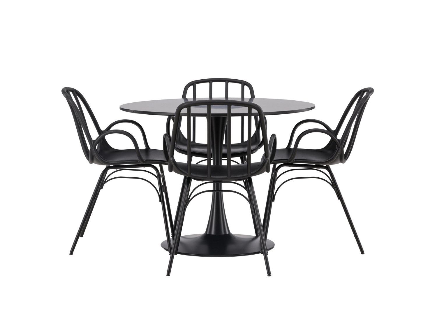 Vue produit de l’ensemble table ronde Glade avec 4 chaises Dyrön