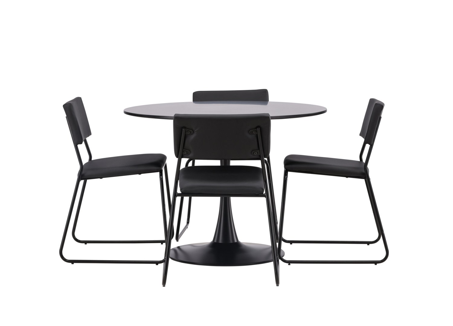 Vue produit de l’ensemble table ronde Glade avec 4 chaises Kenth