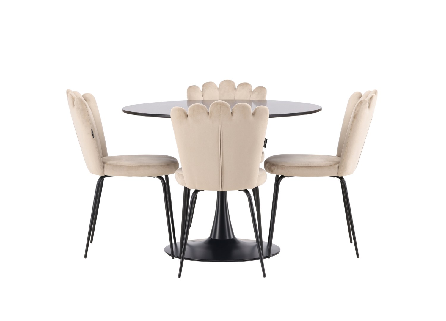 Vue produit de l’ensemble table ronde Glade avec 4 chaises Limhamn