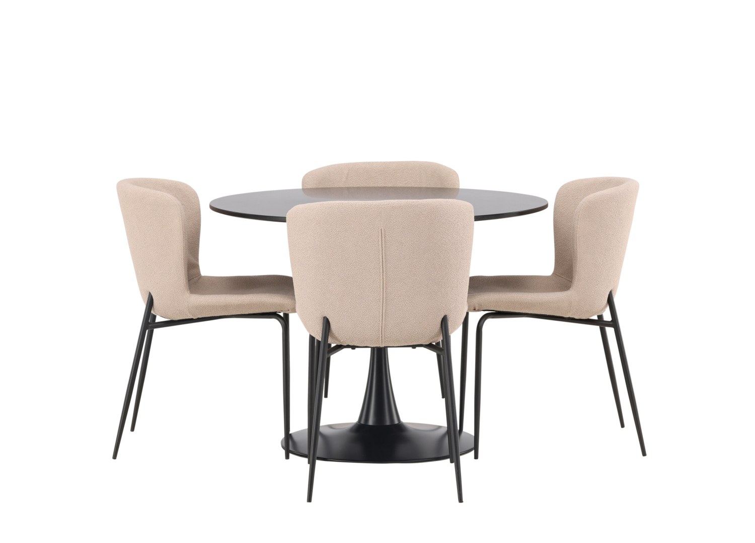 Vue produit de l’ensemble table ronde Glade avec 4 chaises Modesto