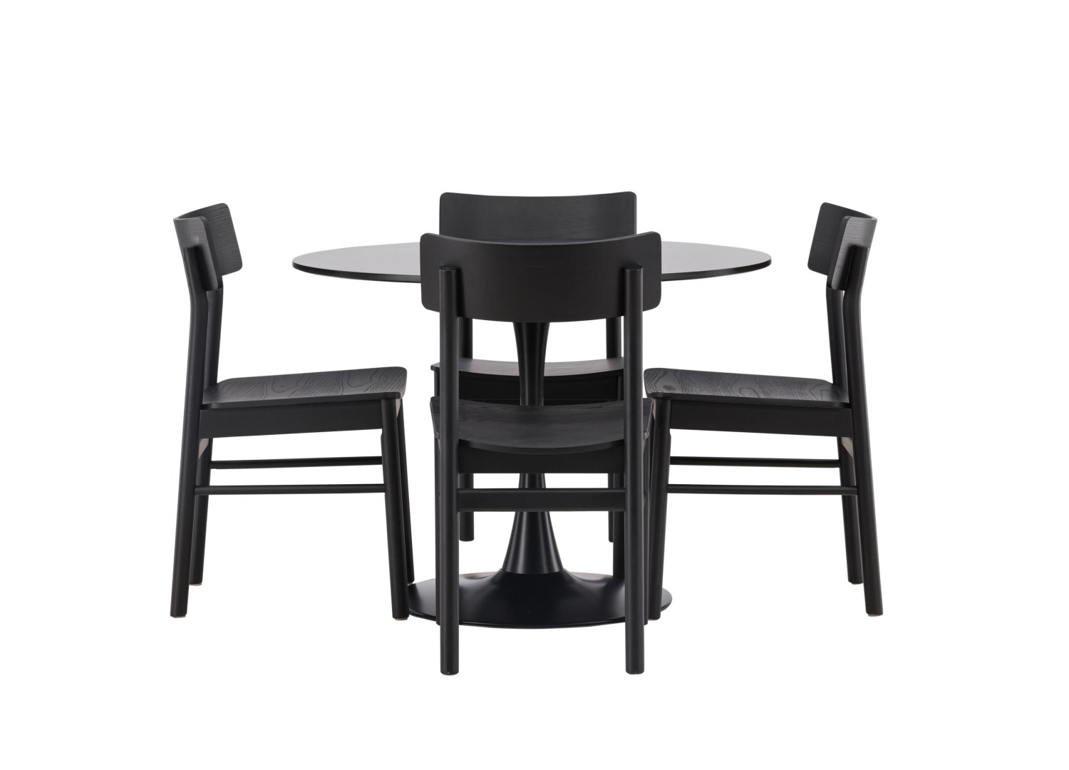 Vue produit de l’ensemble table ronde Glade avec 4 chaises Montros