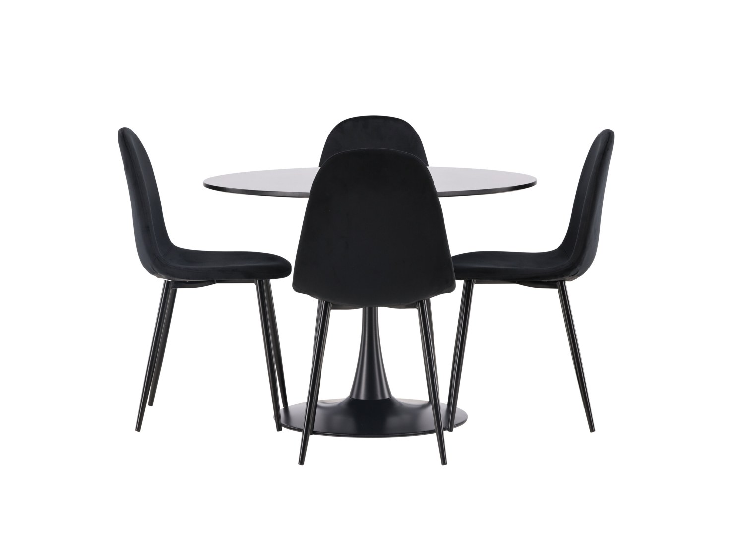 Vue produit de l’ensemble table ronde Glade avec 4 chaises Polar