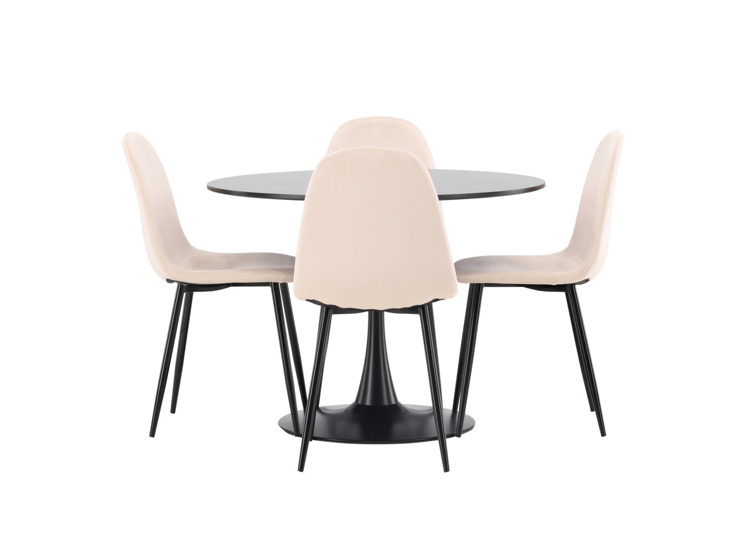 Vue produit de l’ensemble table ronde Glade avec 4 chaises Polar