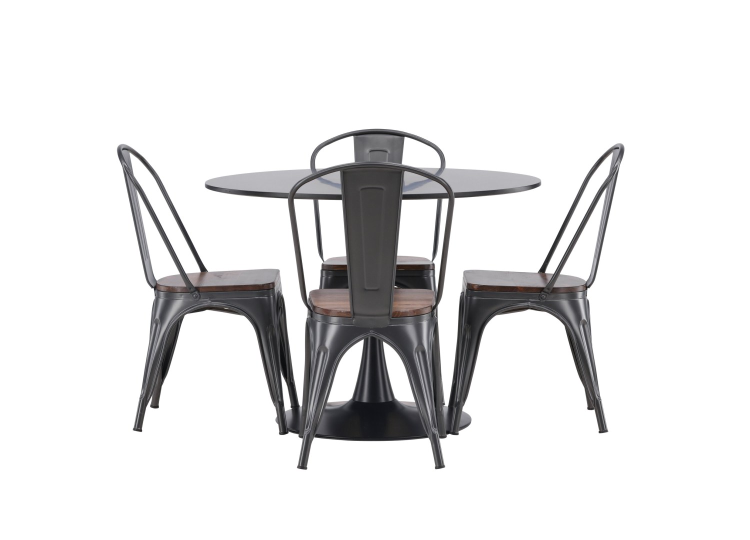 Vue produit de l’ensemble table ronde Glade avec 4 chaises Tempe