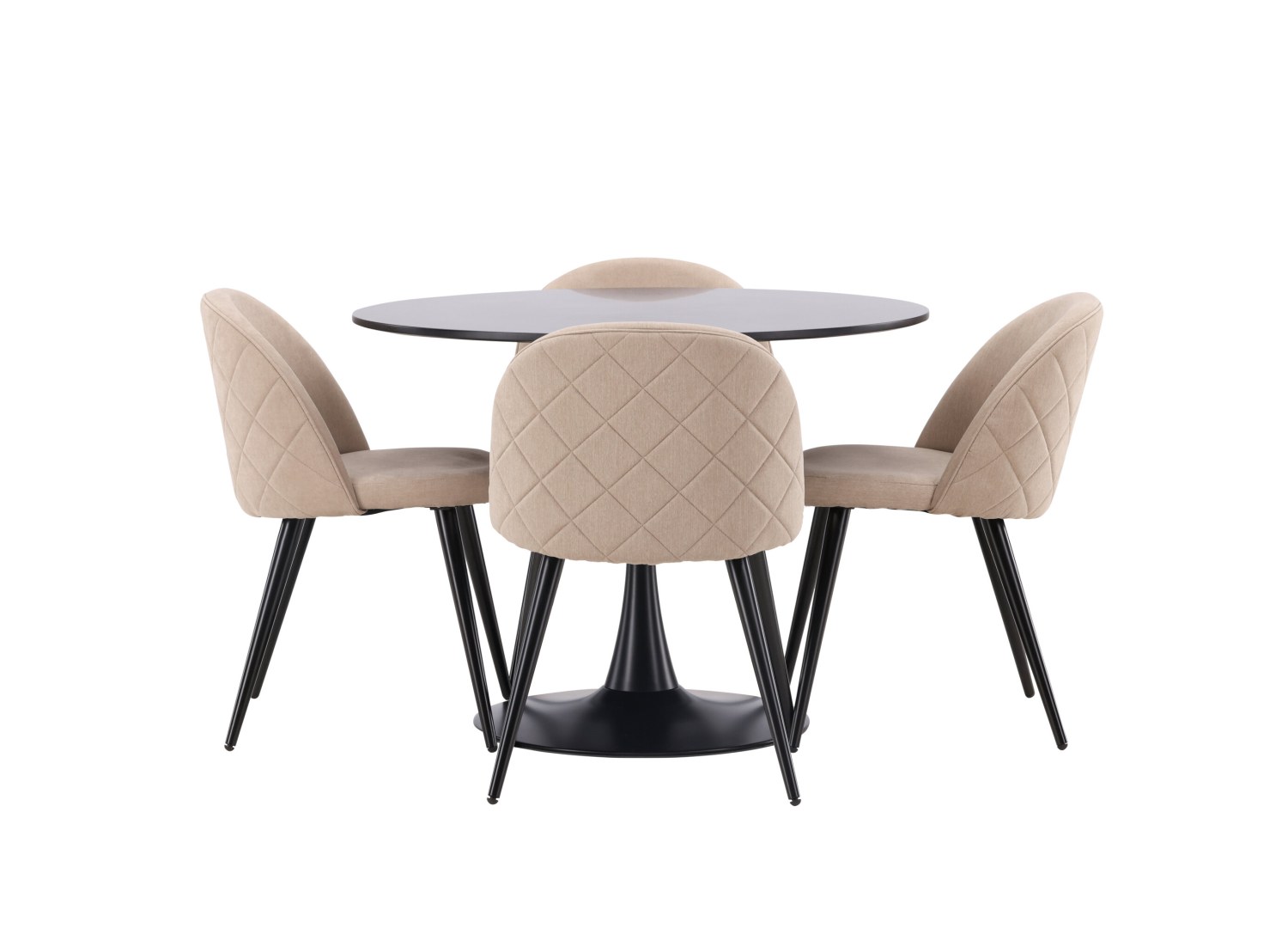 Vue produit de l’ensemble table ronde Glade avec 4 chaises Velvet