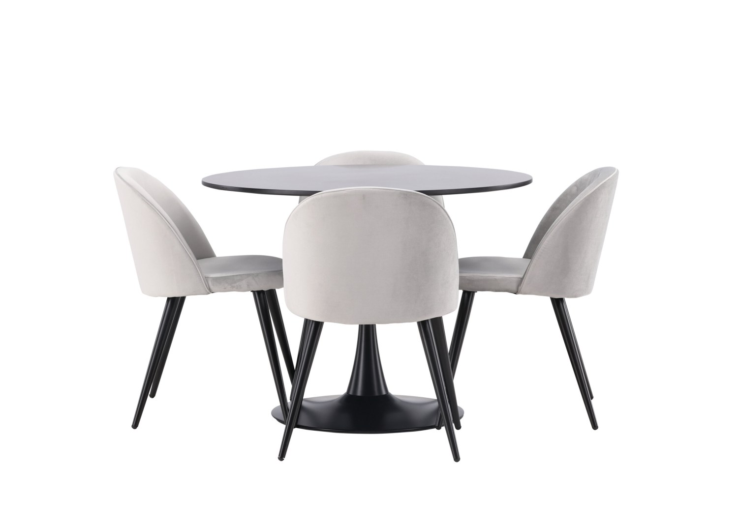 Vue produit de l’ensemble table ronde Glade avec 4 chaises Velvet