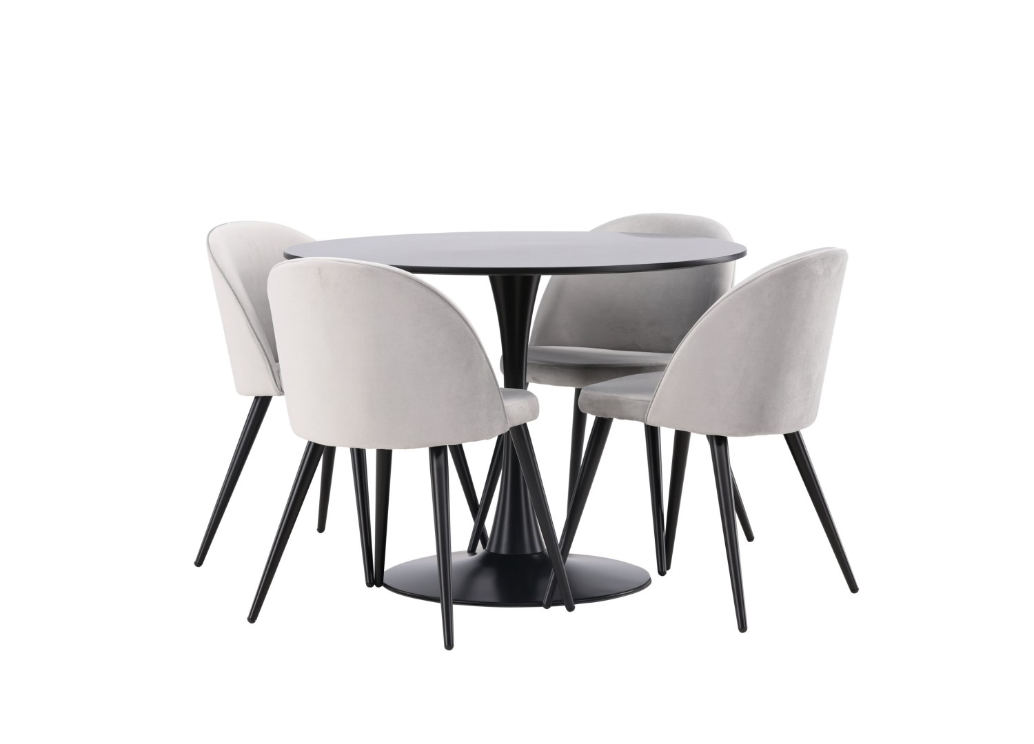 Détail produit de l’ensemble repas Glade et 4 chaises Velvet