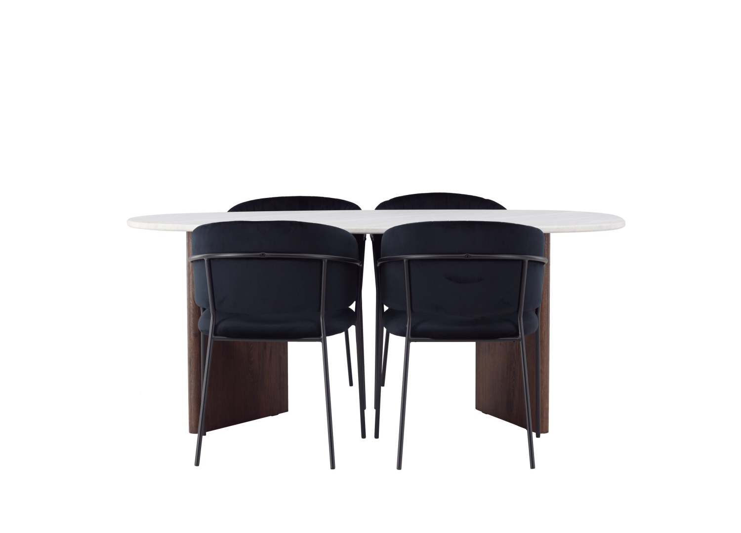Vue produit de l’ensemble table ovale Grönvik avec 4 chaises Selma
