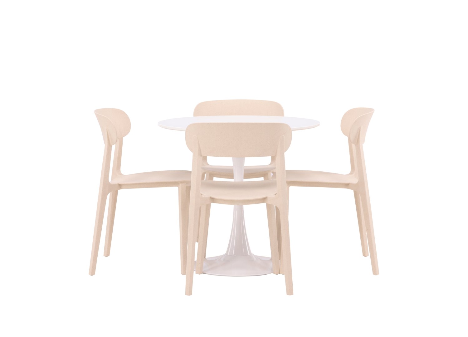 Vue produit de l’ensemble table ronde Hamden avec 4 chaises Åstol