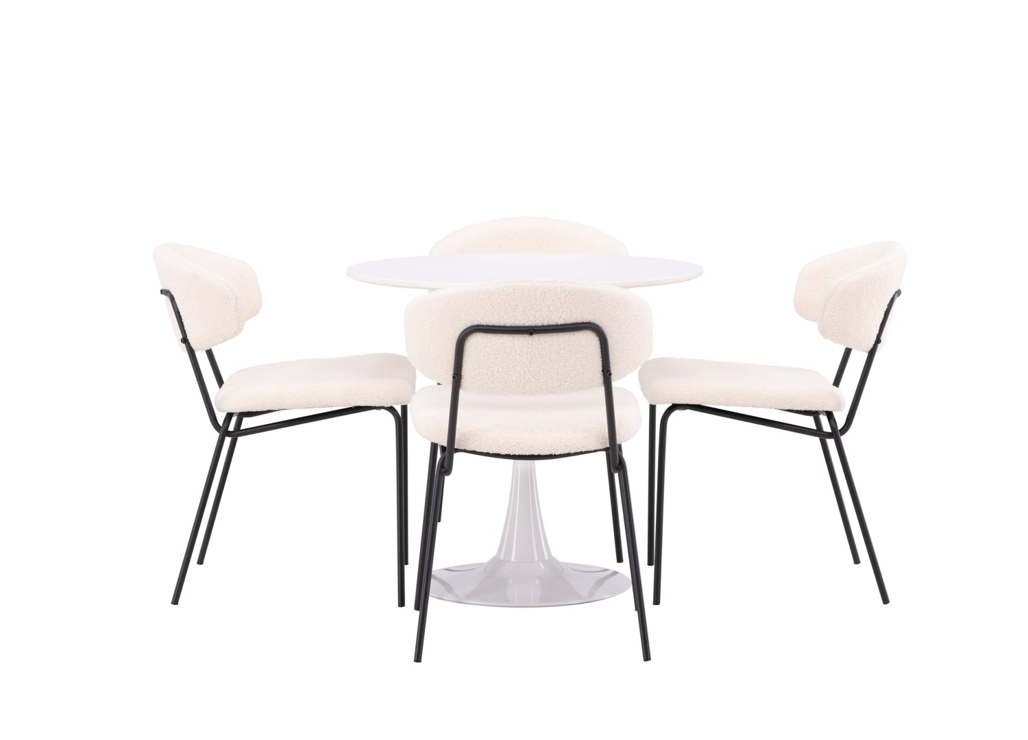 Vue produit de l’ensemble table ronde Hamden avec 4 chaises Chico