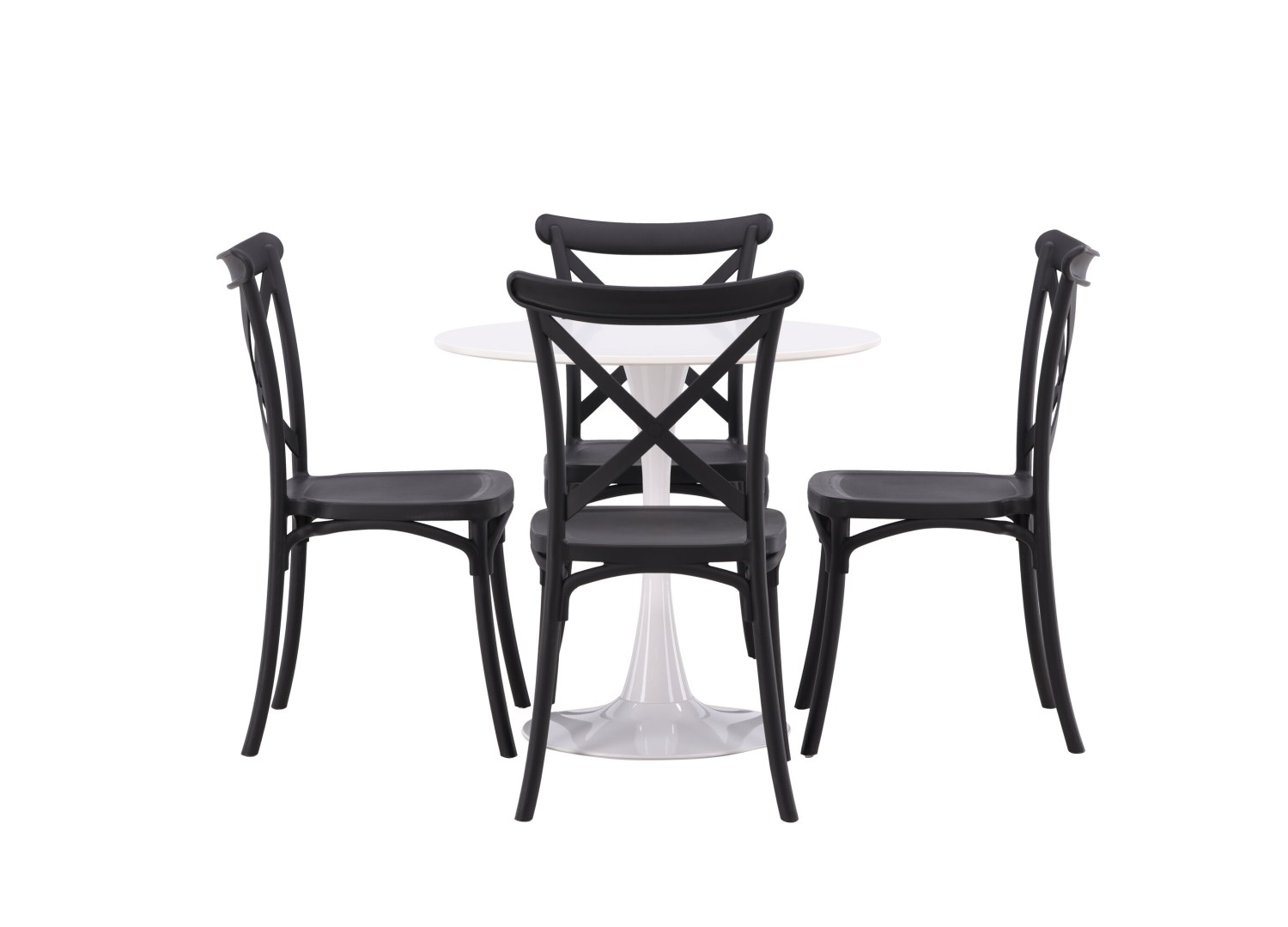 Vue produit de l’ensemble table ronde Hamden avec 4 chaises Crosett
