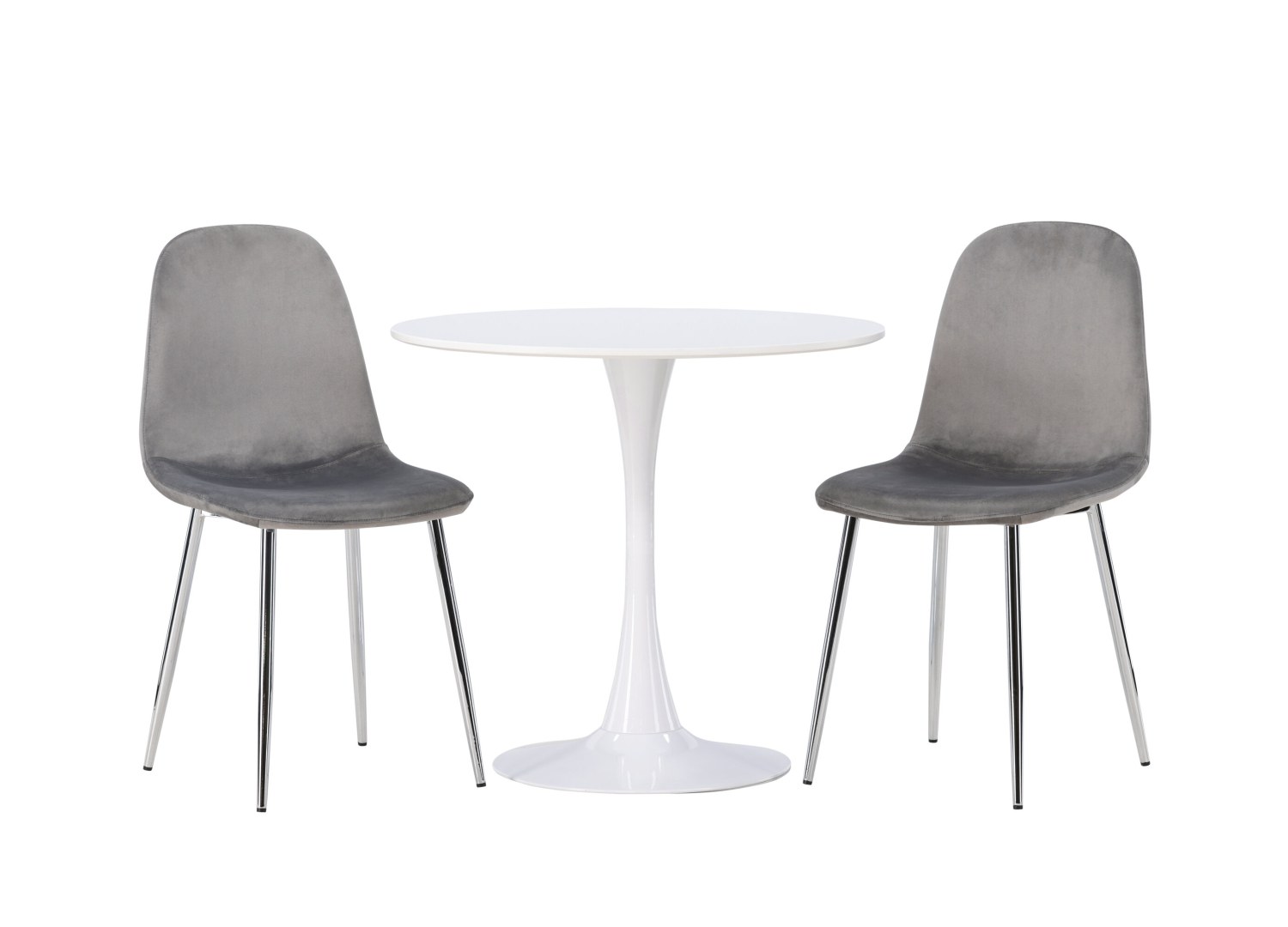 Vue produit de l’ensemble table ronde Hamden avec 2 chaises Eva